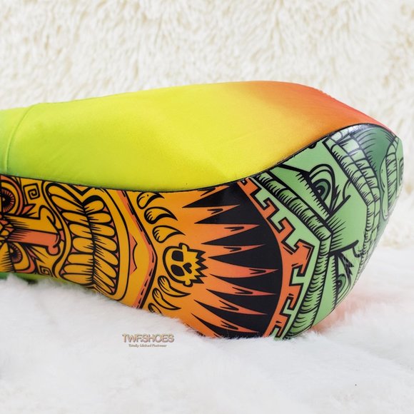 Tiki Gaga Colorful Satin Upper Open Toe Graphic Print Sole Platform Shoes - Picture 8 of 14